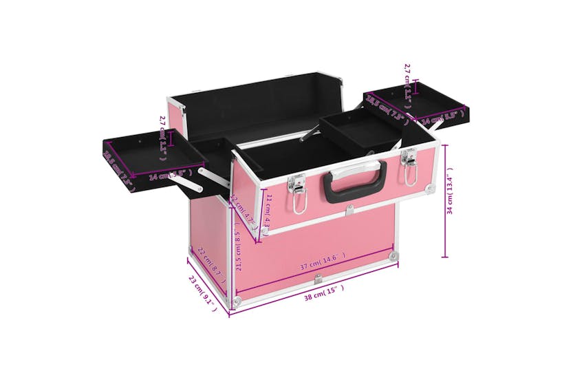 vidaXL 91834 Make-up Case 38x23x34cm Pink Aluminium vidaXL 91834 Make-up Case 38x23x34cm Pink Aluminium