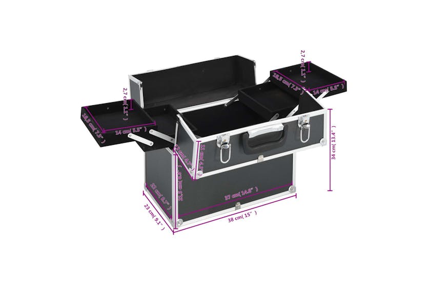 vidaXL 91833 Make-up Case 38x23x34cm Black Aluminium vidaXL 91833 Make-up Case 38x23x34cm Black Aluminium