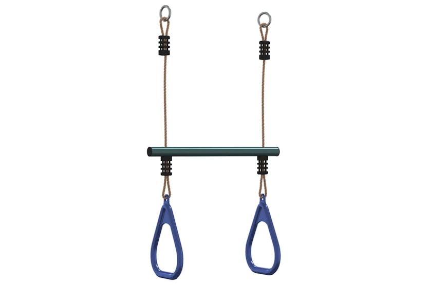 vidaXL 4009276 Trapeze Bar With Gym Rings For Kids Blue And Dark Green Steel vidaXL 4009276 Trapeze Bar With Gym Rings For Kids Blue And Dark Green Steel