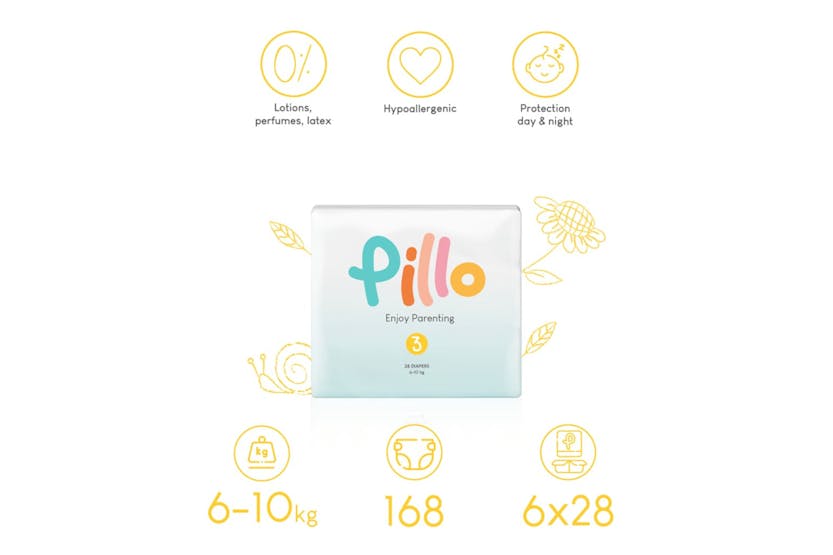 Pillo - 10416 Baby Nappies 168 Pcs Size 3 (6-10 Kg) Pillo - 10416 Baby Nappies 168 Pcs Size 3 (6-10 Kg)