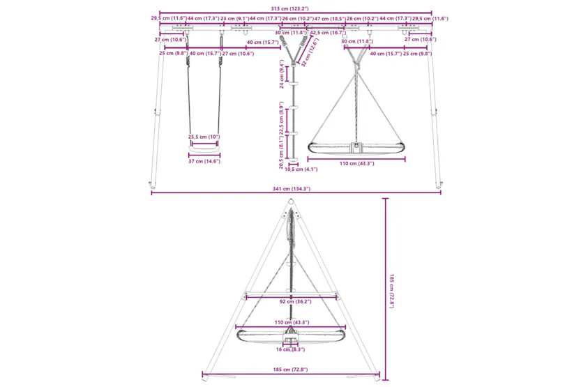 vidaXL 3283619 Outdoor Swing Set With Swing, Disc Swing, Saucer Swing vidaXL 3283619 Outdoor Swing Set With Swing, Disc Swing, Saucer Swing
