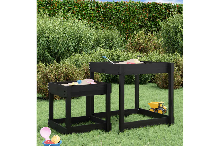 vidaXL 825055 Sand Tables 2 Pcs Black Solid Wood Pine vidaXL 825055 Sand Tables 2 Pcs Black Solid Wood Pine