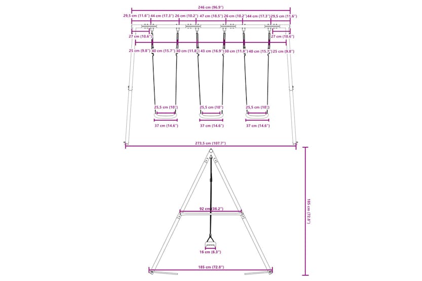 vidaXL 3283598 Outdoor Swing Set With 3 Swings vidaXL 3283598 Outdoor Swing Set With 3 Swings