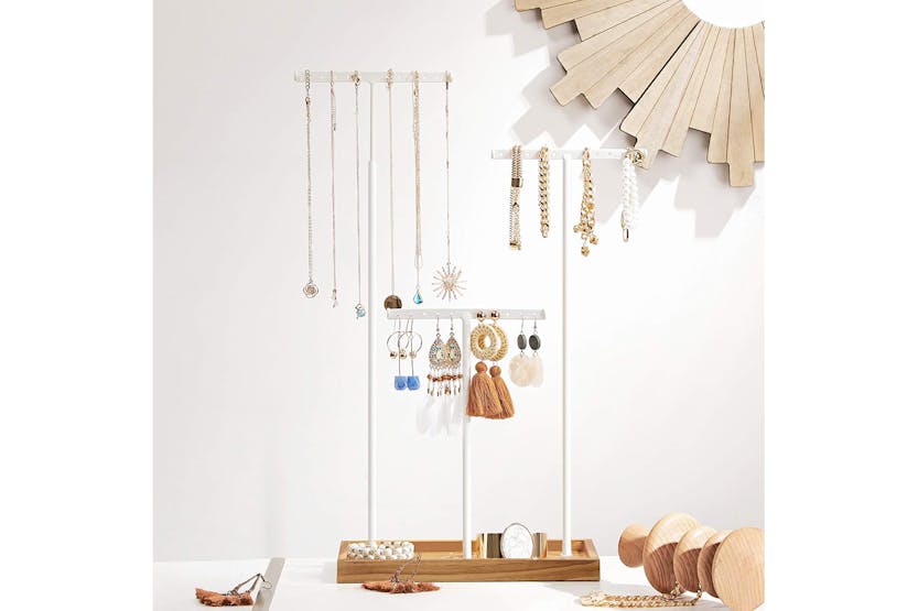 Songmics 2-in-1 Jewelry Display Stand Holder | Rustic Brown/White Songmics 2-in-1 Jewelry Display Stand Holder | Rustic Brown/White