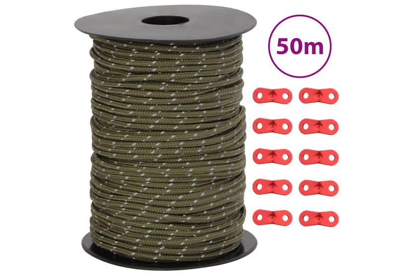 vidaXL 4008118 Tent Guy Rope With Reflective Strips And Spanners 50 M 3mm vidaXL 4008118 Tent Guy Rope With Reflective Strips And Spanners 50 M 3mm
