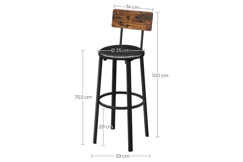 Vasagle Bar Stools | Set of 2 | Rustic Brown/Black Vasagle Bar Stools | Set of 2 | Rustic Brown/Black