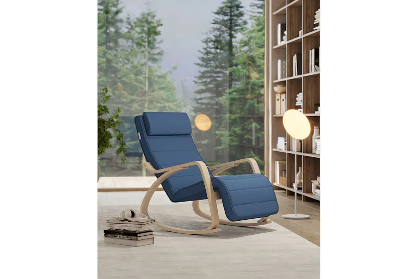 Songmics Birch Wood Armrests Rocking Chair | Midnight Blue/Natural Songmics Birch Wood Armrests Rocking Chair | Midnight Blue/Natural