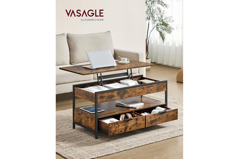Vasagle Coffee Table with Storage Drawers | Rustic Brown/Ink Black Vasagle Coffee Table with Storage Drawers | Rustic Brown/Ink Black