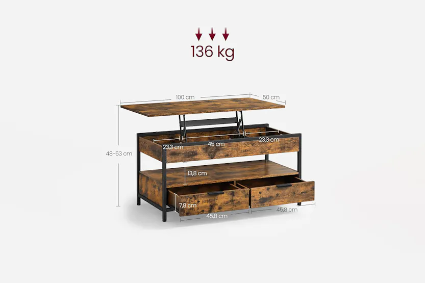 Vasagle Coffee Table with Storage Drawers | Rustic Brown/Ink Black Vasagle Coffee Table with Storage Drawers | Rustic Brown/Ink Black