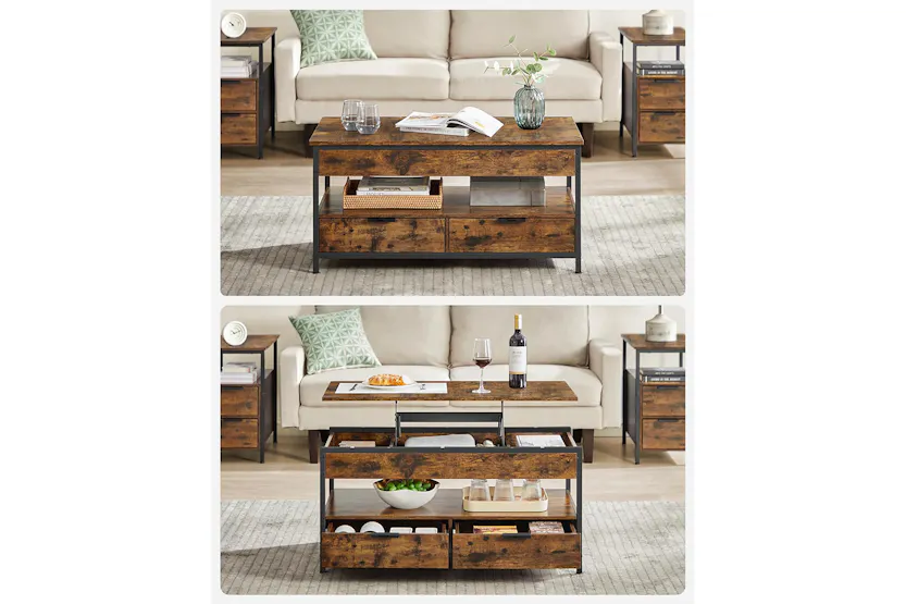 Vasagle Coffee Table with Storage Drawers | Rustic Brown/Ink Black Vasagle Coffee Table with Storage Drawers | Rustic Brown/Ink Black