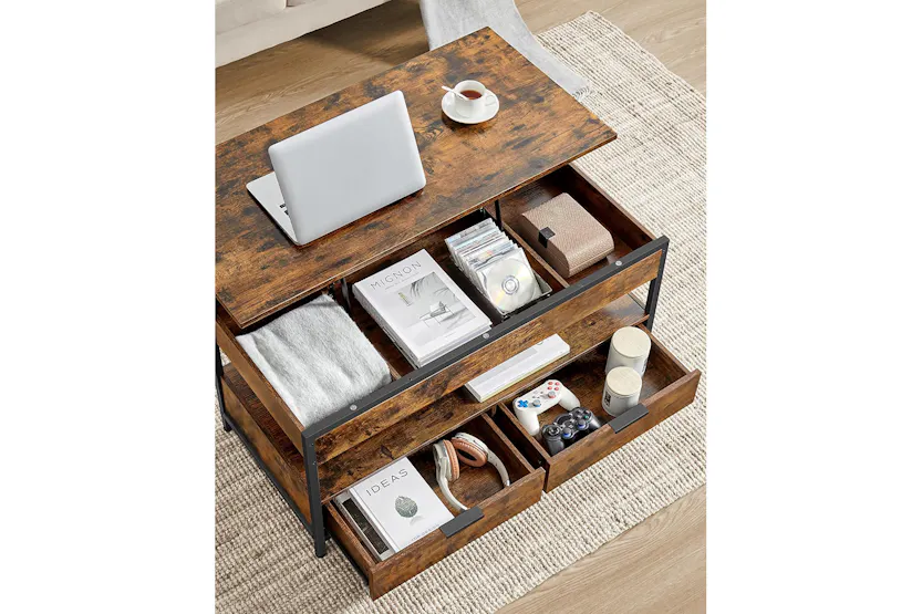 Vasagle Coffee Table with Storage Drawers | Rustic Brown/Ink Black Vasagle Coffee Table with Storage Drawers | Rustic Brown/Ink Black