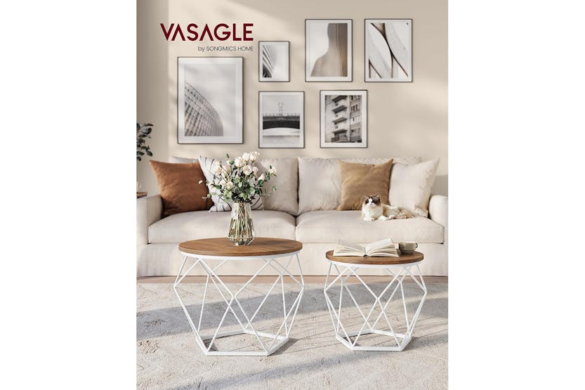 Vasagle Round Coffee Table | Set of 2 | Honey Brown/Cloud White Vasagle Round Coffee Table | Set of 2 | Honey Brown/Cloud White