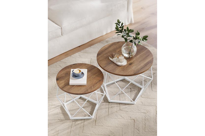 Vasagle Round Coffee Table | Set of 2 | Honey Brown/Cloud White Vasagle Round Coffee Table | Set of 2 | Honey Brown/Cloud White