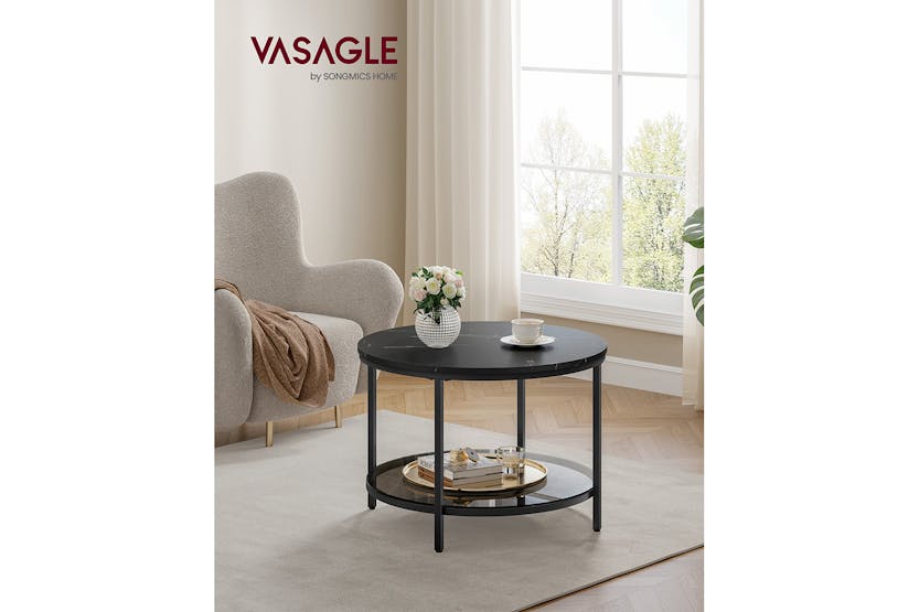 Vasagle Round Coffee Table | Marble Black/Ink Black Vasagle Round Coffee Table | Marble Black/Ink Black