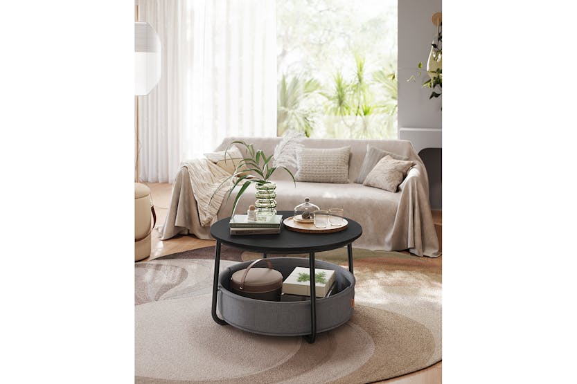 Vasagle Round Coffee Table with Fabric Basket | Ink Black/Slate Gray Vasagle Round Coffee Table with Fabric Basket | Ink Black/Slate Gray