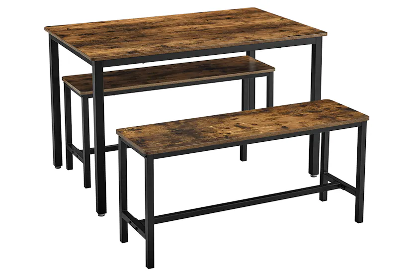 Vasagle Dining Set | Table & 2 Benches | Vintage Brown/Black Vasagle Dining Set | Table & 2 Benches | Vintage Brown/Black