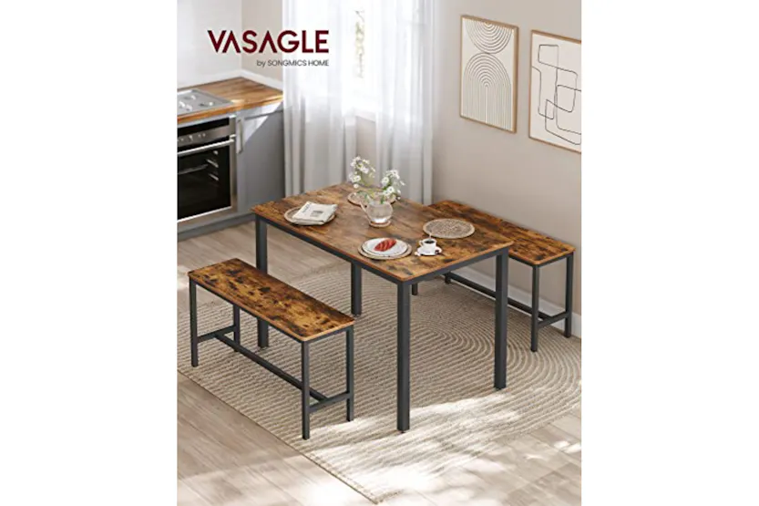 Vasagle Dining Set | Table & 2 Benches | Vintage Brown/Black Vasagle Dining Set | Table & 2 Benches | Vintage Brown/Black