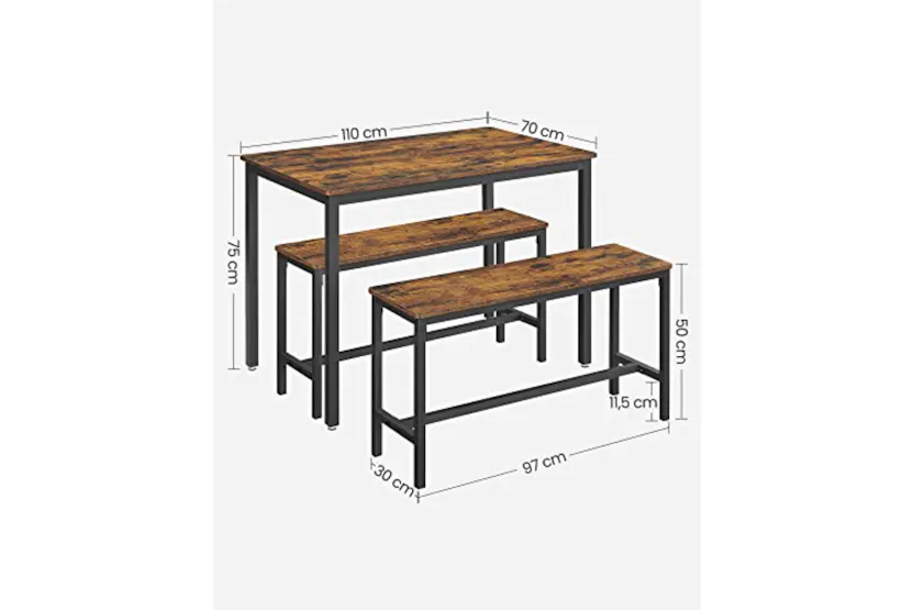 Vasagle Dining Set | Table & 2 Benches | Vintage Brown/Black Vasagle Dining Set | Table & 2 Benches | Vintage Brown/Black