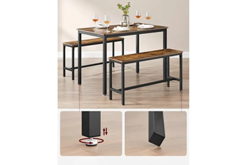 Vasagle Dining Set | Table & 2 Benches | Vintage Brown/Black Vasagle Dining Set | Table & 2 Benches | Vintage Brown/Black