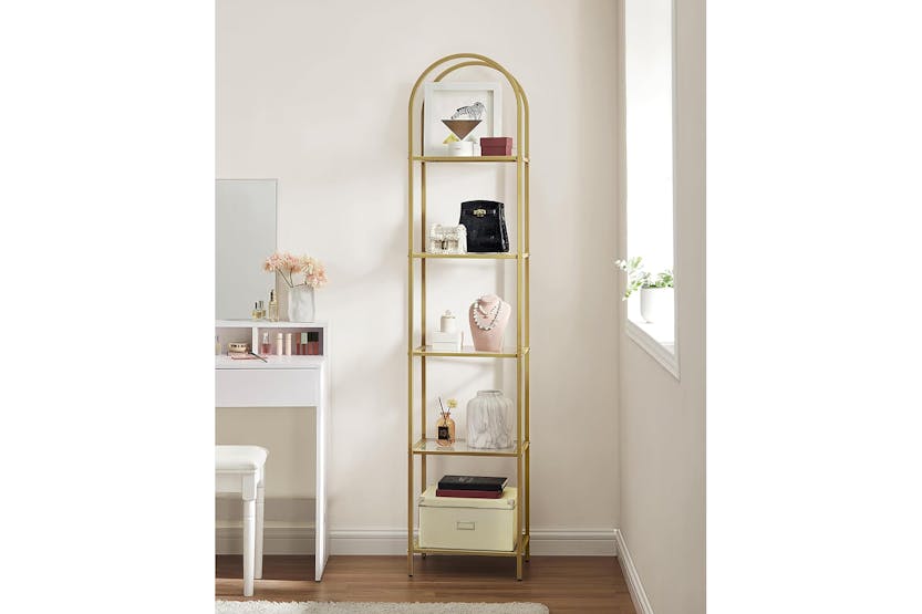 Vasagle Tempered Glass Storage Bookcase | 5 Shelves | Golden Vasagle Tempered Glass Storage Bookcase | 5 Shelves | Golden