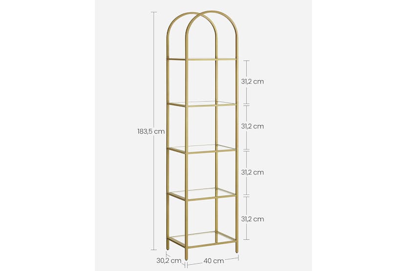 Vasagle Tempered Glass Storage Bookcase | 5 Shelves | Golden Vasagle Tempered Glass Storage Bookcase | 5 Shelves | Golden