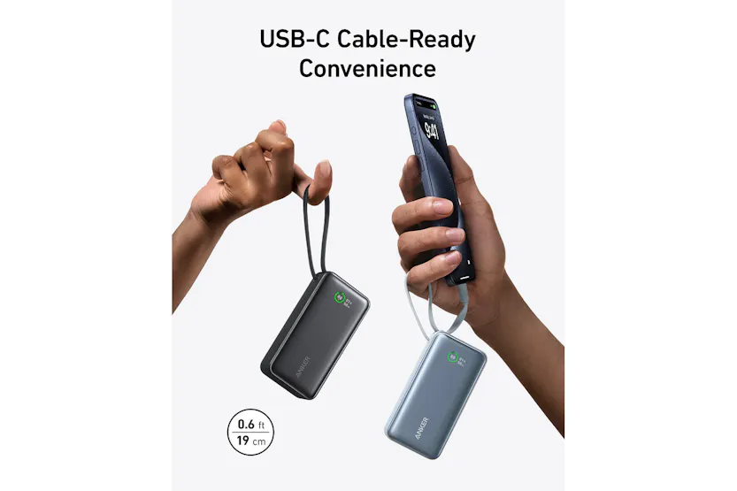 Anker Nano 10K 30W Power Bank with Built-In USB-C Cable | Black Stone Anker Nano 10K 30W Power Bank with Built-In USB-C Cable | Black Stone