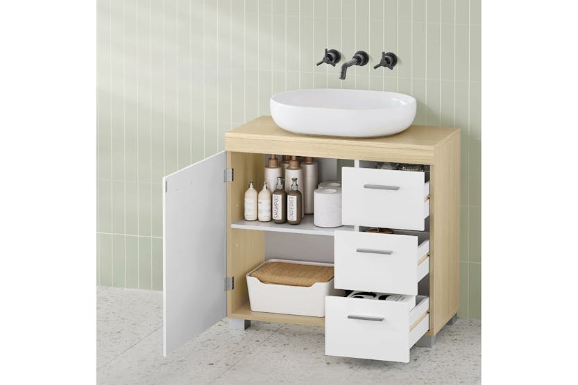 Vasagle 3 Large Drawers Bathroom Cabinet | Cloud White/Natural Beige Vasagle 3 Large Drawers Bathroom Cabinet | Cloud White/Natural Beige