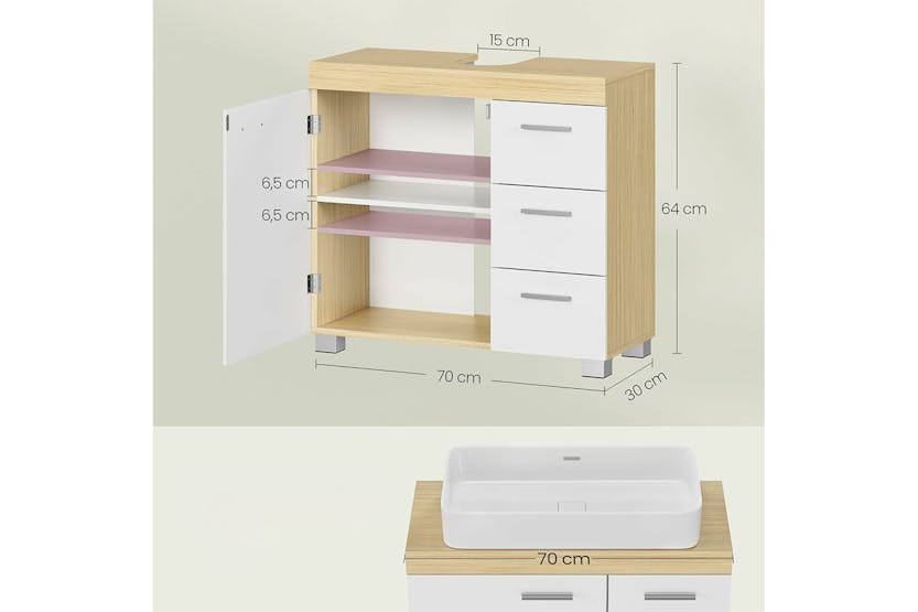 Vasagle 3 Large Drawers Bathroom Cabinet | Cloud White/Natural Beige Vasagle 3 Large Drawers Bathroom Cabinet | Cloud White/Natural Beige