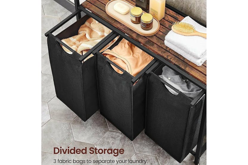 Vasagle 3-Compartment Laundry Basket | Rustic Brown/Black Vasagle 3-Compartment Laundry Basket | Rustic Brown/Black