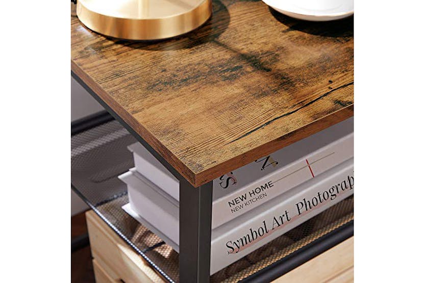 Vasagle Side End Table with 2 Adjustable Mesh Shelves | Vintage Brown/Black Vasagle Side End Table with 2 Adjustable Mesh Shelves | Vintage Brown/Black