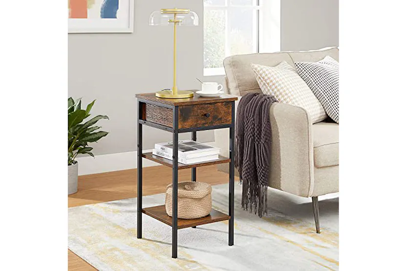 Vasagle Beside Table with Drawer and 2 Storage Shelves | Rustic Brown/Black Vasagle Beside Table with Drawer and 2 Storage Shelves | Rustic Brown/Black
