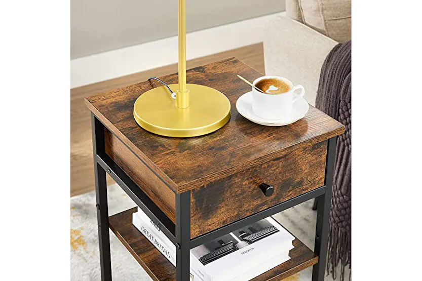 Vasagle Beside Table with Drawer and 2 Storage Shelves | Rustic Brown/Black Vasagle Beside Table with Drawer and 2 Storage Shelves | Rustic Brown/Black