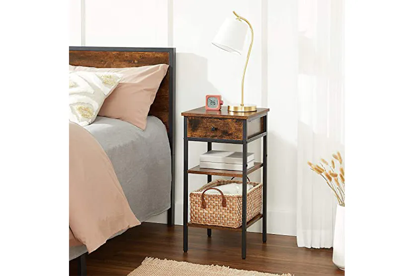 Vasagle Beside Table with Drawer and 2 Storage Shelves | Rustic Brown/Black Vasagle Beside Table with Drawer and 2 Storage Shelves | Rustic Brown/Black