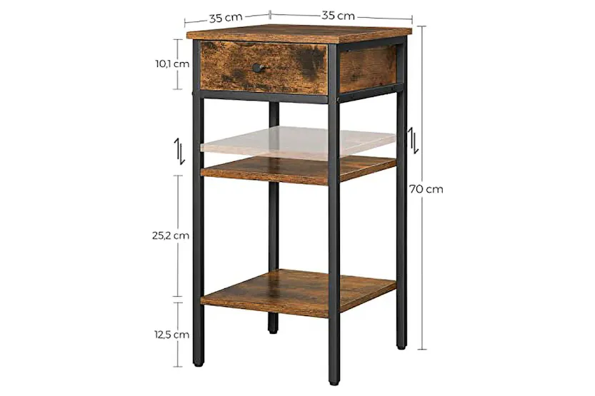 Vasagle Beside Table with Drawer and 2 Storage Shelves | Rustic Brown/Black Vasagle Beside Table with Drawer and 2 Storage Shelves | Rustic Brown/Black