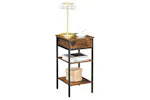 Vasagle Beside Table with Drawer and 2 Storage Shelves | Rustic Brown/Black Vasagle Beside Table with Drawer and 2 Storage Shelves | Rustic Brown/Black