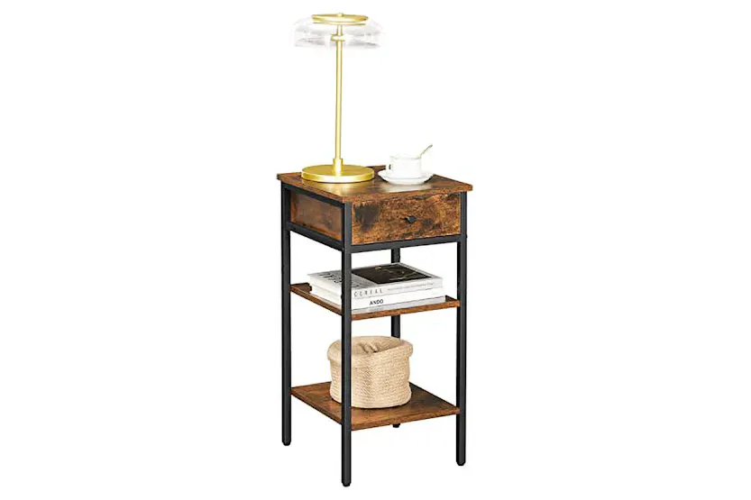 Vasagle Beside Table with Drawer and 2 Storage Shelves | Rustic Brown/Black Vasagle Beside Table with Drawer and 2 Storage Shelves | Rustic Brown/Black