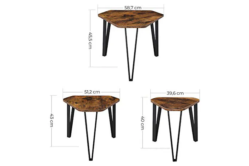 Vasagle Nesting Coffee Table | Set of 3 | Rustic Brown/Black Vasagle Nesting Coffee Table | Set of 3 | Rustic Brown/Black