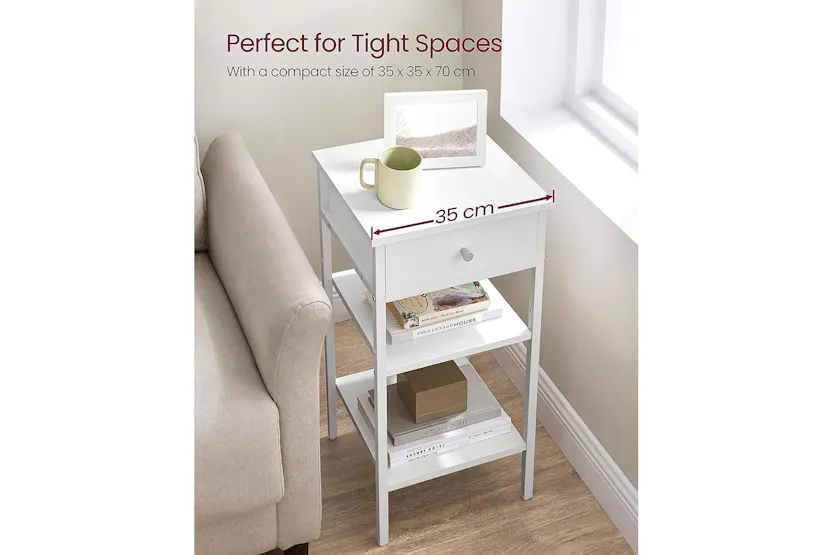 Vasagle Nightstand End Table with a Drawer | White Vasagle Nightstand End Table with a Drawer | White