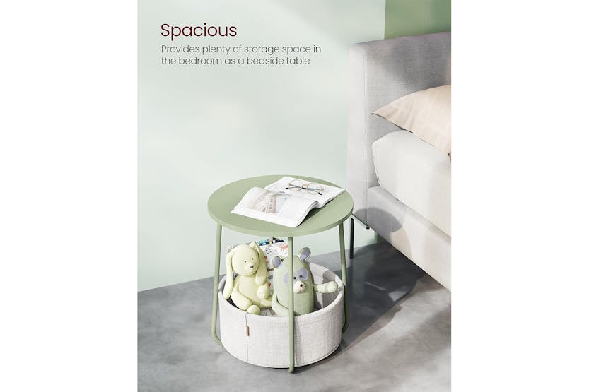 Vasagle Round Side Table Nightstand with Fabric Basket | Laurel Green/Cream White Vasagle Round Side Table Nightstand with Fabric Basket | Laurel Green/Cream White