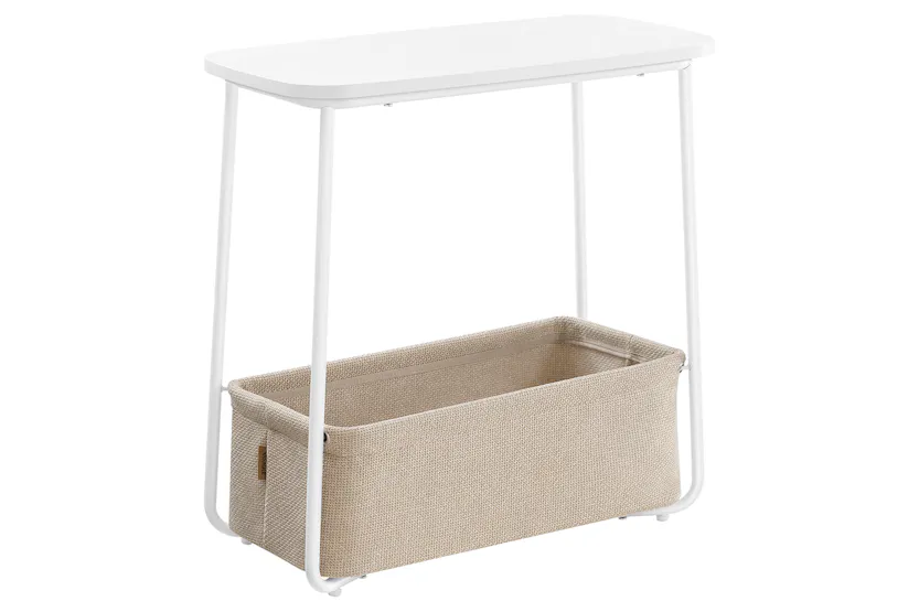 Vasagle Side End Table with Fabric Basket Modern Nightstand | Matte White/Camel Brown Vasagle Side End Table with Fabric Basket Modern Nightstand | Matte White/Camel Brown
