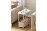 Vasagle Side End Table with Fabric Basket Modern Nightstand | Matte White/Camel Brown Vasagle Side End Table with Fabric Basket Modern Nightstand | Matte White/Camel Brown