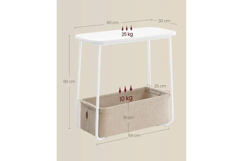 Vasagle Side End Table with Fabric Basket Modern Nightstand | Matte White/Camel Brown Vasagle Side End Table with Fabric Basket Modern Nightstand | Matte White/Camel Brown