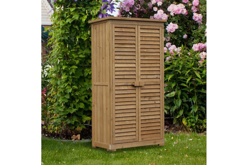 Outsunny Garden Wood Storage Shed with Lockable Door | Natural Wood Outsunny Garden Wood Storage Shed with Lockable Door | Natural Wood
