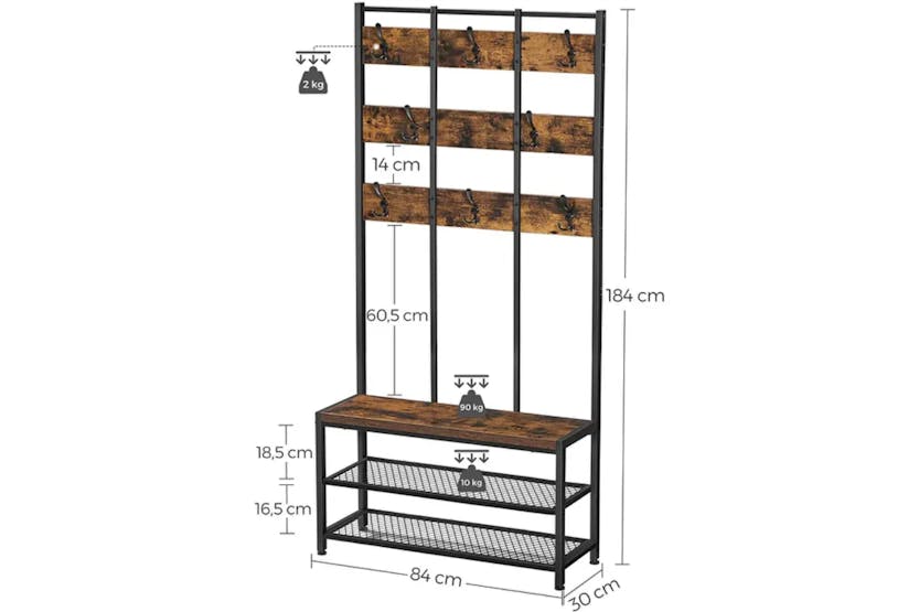 Vasagle FreeStanding Coat Rack with 8 Dual Hooks | Rustic Brown/Black Vasagle FreeStanding Coat Rack with 8 Dual Hooks | Rustic Brown/Black