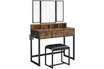 Vasagle Vanity Table Mirror and Stool with Tri-Fold Mirror | Rustic Brown/Black Vasagle Vanity Table Mirror and Stool with Tri-Fold Mirror | Rustic Brown/Black