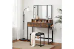 Vasagle Vanity Table Mirror and Stool with Tri-Fold Mirror | Rustic Brown/Black Vasagle Vanity Table Mirror and Stool with Tri-Fold Mirror | Rustic Brown/Black