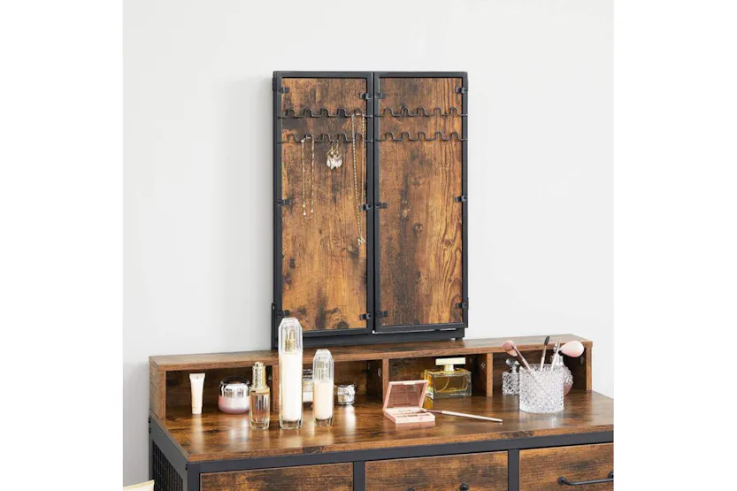 Vasagle Vanity Table Mirror and Stool with Tri-Fold Mirror | Rustic Brown/Black Vasagle Vanity Table Mirror and Stool with Tri-Fold Mirror | Rustic Brown/Black
