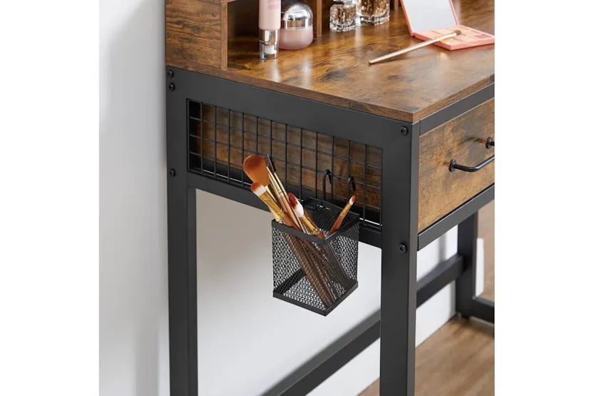 Vasagle Vanity Table Mirror and Stool with Tri-Fold Mirror | Rustic Brown/Black Vasagle Vanity Table Mirror and Stool with Tri-Fold Mirror | Rustic Brown/Black