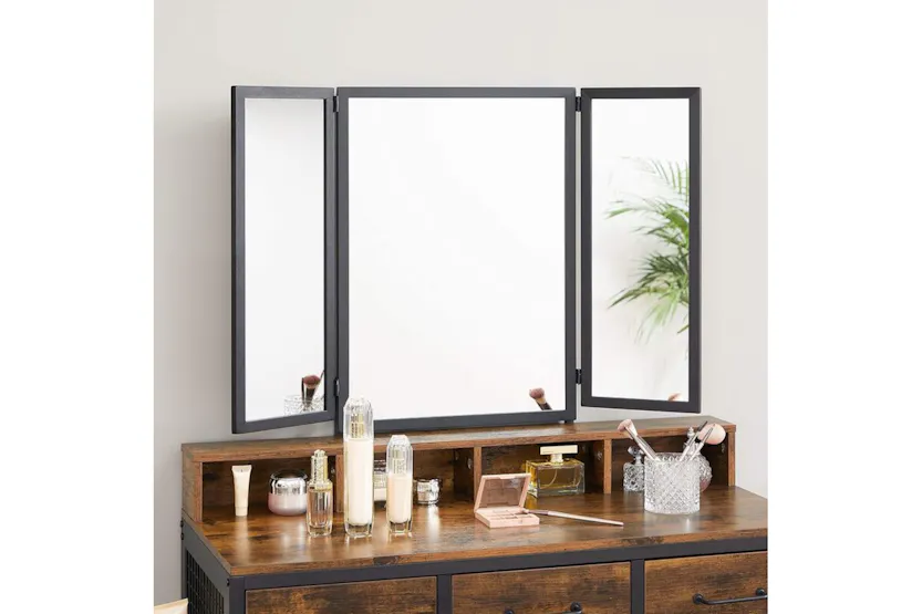 Vasagle Vanity Table Mirror and Stool with Tri-Fold Mirror | Rustic Brown/Black Vasagle Vanity Table Mirror and Stool with Tri-Fold Mirror | Rustic Brown/Black