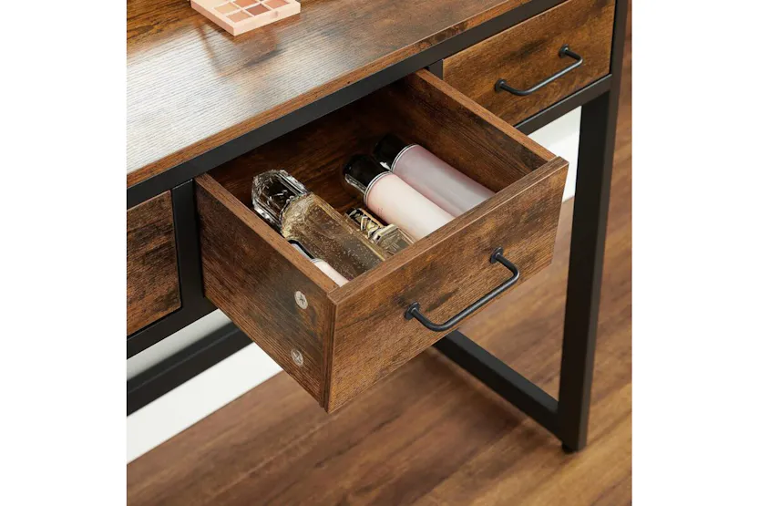 Vasagle Vanity Table Mirror and Stool with Tri-Fold Mirror | Rustic Brown/Black Vasagle Vanity Table Mirror and Stool with Tri-Fold Mirror | Rustic Brown/Black